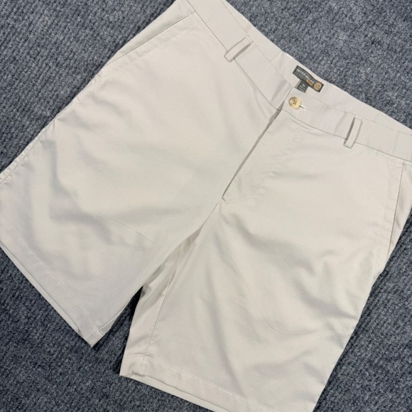 Peter Millar Other - Peter Millar Crown Sport Mens 34 Wicking Micro Stripe Golf Shorts Tan White